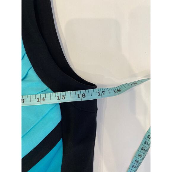 Cache Black Teal Sleeveless Bodycon Midi Dress Stretchy Colorblock Poly EUC Sz 8 - Picture 11 of 14